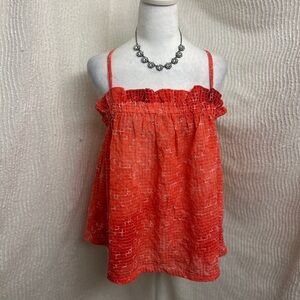 Maeve Red Boho Ruffle Tank Top Medium Fall Spaghetti Strap Blouse Burnt Orange